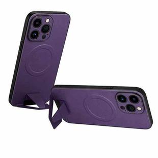 For iPhone 13 Pro SULADA Folding Holder Lambskin Texture MagSafe Phone Case(Purple)