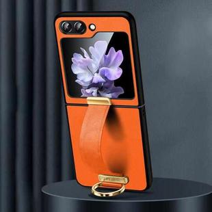 For Samsung Galaxy Flip5 SULADA PC + Leather Texture Skin Feel Shockproof Phone Case(Orange)