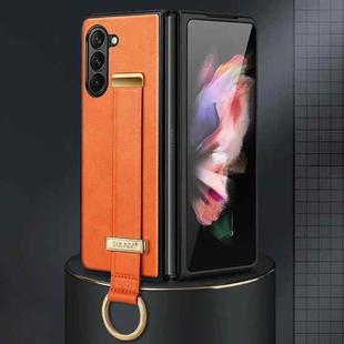 For Samsung Galaxy Z Fold6 SULADA PC + Leather Texture Skin Feel Shockproof Phone Case(Orange)