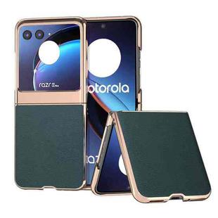 For Motorola Razr 40 Ultra Nano Plating Genuine Leather Luolai Series Phone Case(Dark Green)