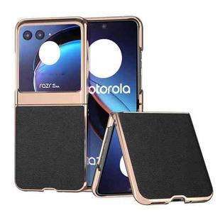 For Motorola Razr 40 Ultra Nano Plating Genuine Leather Luolai Series Phone Case(Black)