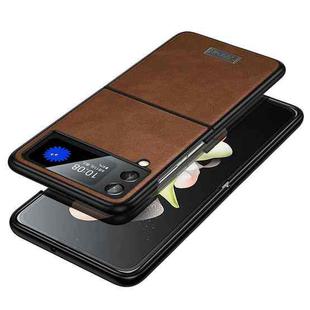 For Samsung Galaxy Z Flip4 SULADA Shockproof TPU + Handmade Leather Phone Case(Brown)