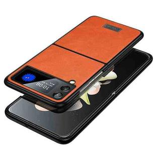 For Samsung Galaxy Z Flip4 SULADA Shockproof TPU + Handmade Leather Phone Case(Orange)
