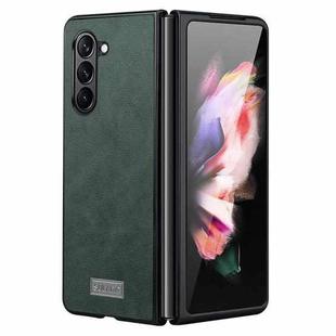 For Samsung Galaxy Z Fold5 SULADA Shockproof TPU + Handmade Leather Phone Case(Green)