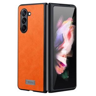 For Samsung Galaxy Z Fold5 SULADA Shockproof TPU + Handmade Leather Phone Case(Orange)