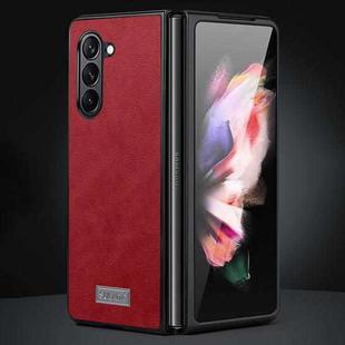 For Samsung Galaxy Z Fold6 SULADA Shockproof TPU + Handmade Leather Phone Case(Red)