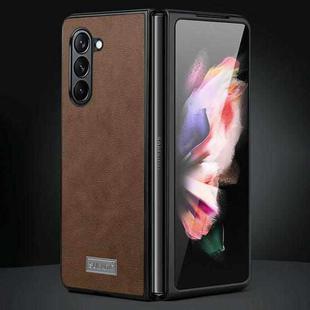 For Samsung Galaxy Z Fold6 SULADA Shockproof TPU + Handmade Leather Phone Case(Brown)