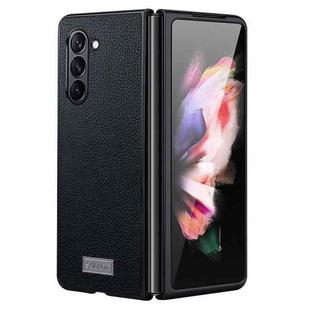 For Samsung Galaxy Z Fold5 SULADA Shockproof TPU + Litchi Texture Leather Phone Case(Black)