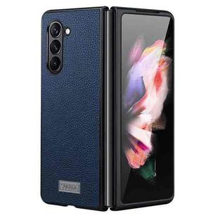 For Samsung Galaxy Z Fold5 SULADA Shockproof TPU + Litchi Texture Leather Phone Case(Blue)