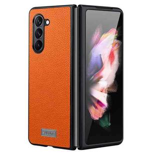 For Samsung Galaxy Z Fold5 SULADA Shockproof TPU + Litchi Texture Leather Phone Case(Orange)