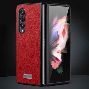 For Samsung Galaxy Z Fold4 SULADA Shockproof TPU + Litchi Texture Leather Phone Case(Red)