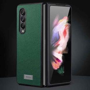 For Samsung Galaxy Z Fold4 SULADA Shockproof TPU + Litchi Texture Leather Phone Case(Green)