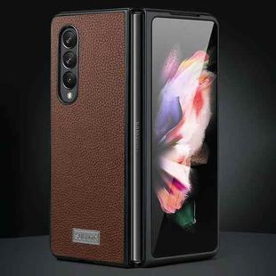 For Samsung Galaxy Z Fold4 SULADA Shockproof TPU + Litchi Texture Leather Phone Case(Brown)