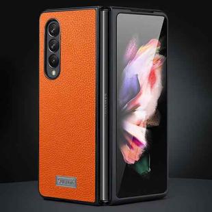 For Samsung Galaxy Z Fold4 SULADA Shockproof TPU + Litchi Texture Leather Phone Case(Orange)