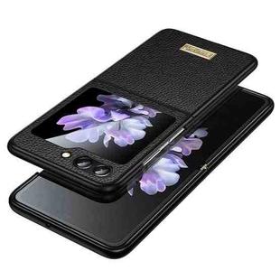 For Samsung Galaxy Z Flip5 SULADA Shockproof TPU + Litchi Texture Leather Phone Case(Black)