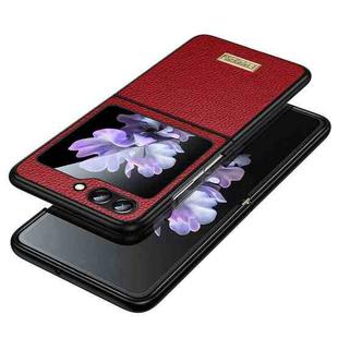 For Samsung Galaxy Z Flip5 SULADA Shockproof TPU + Litchi Texture Leather Phone Case(Red)