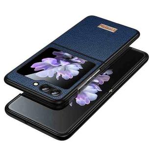 For Samsung Galaxy Z Flip5 SULADA Shockproof TPU + Litchi Texture Leather Phone Case(Blue)