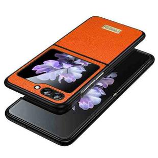 For Samsung Galaxy Z Flip5 SULADA Shockproof TPU + Litchi Texture Leather Phone Case(Orange)