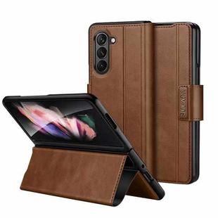 For Samsung Galaxy Z Fold5 SULADA All-inclusive Magnetic Snap Flip Leather Phone Case(Brown)