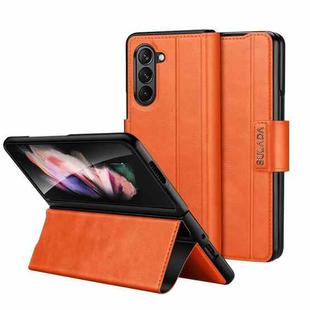 For Samsung Galaxy Z Fold5 SULADA All-inclusive Magnetic Snap Flip Leather Phone Case(Orange)