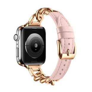 For Apple Watch Series 9 45mm Chain Genuine Leather Watch Band, Size: L(Rose Gold Pink)