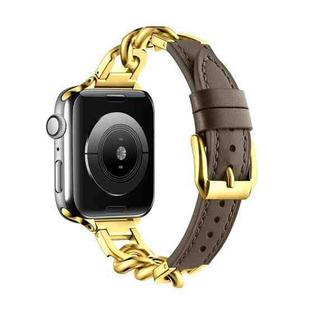 For Apple Watch Series 10 42mm Chain Genuine Leather Watch Band, Size: L(Gold Dark Brown)