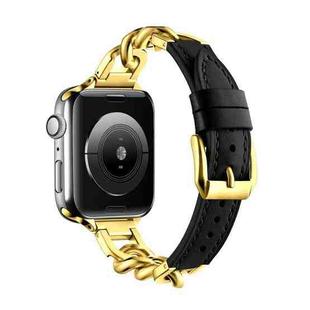 For Apple Watch SE 2022 44mm Chain Genuine Leather Watch Band, Size: S(Gold Black)