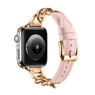 For Apple Watch SE 2023 44mm Chain Genuine Leather Watch Band, Size: S(Rose Gold Pink)