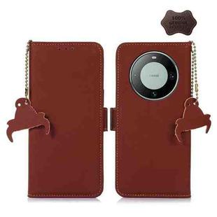 For Huawei Mate 60 Genuine Leather Magnetic RFID Leather Phone Case(Coffee)