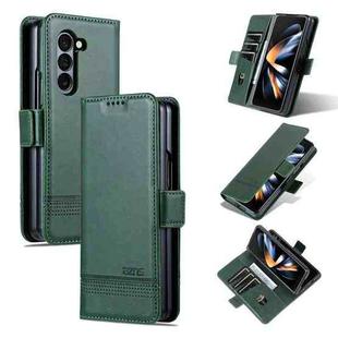 For Samsung Galaxy Z Fold5 5G AZNS Magnetic Calf Texture Flip Leather Phone Case(Dark Green)