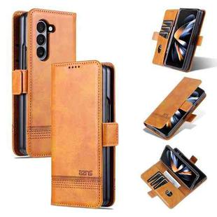 For Samsung Galaxy Z Fold5 5G AZNS Magnetic Calf Texture Flip Leather Phone Case(Light Brown)