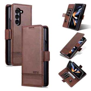 For Samsung Galaxy Z Fold6 5G AZNS Magnetic Calf Texture Flip Leather Phone Case(Dark Brown)