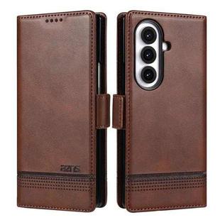 For Samsung Galaxy Z Fold7 5G AZNS Magnetic Calf Texture Flip Leather Phone Case(Dark Brown)