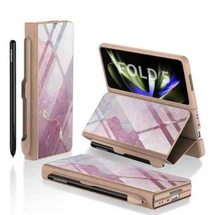 For Samsung Galaxy Z Fold5 GKK Painted Tempered Glass Flip Leather Phone Case with Pen Slot(Purple Pink)