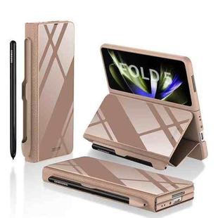 For Samsung Galaxy Z Fold5 GKK Painted Tempered Glass Flip Leather Phone Case with Pen Slot(Gold)