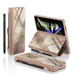For Samsung Galaxy Z Fold5 GKK Painted Tempered Glass Flip Leather Phone Case with Pen Slot(Champagne)