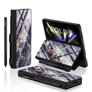 For Samsung Galaxy Z Fold5 GKK Painted Tempered Glass Flip Leather Phone Case with Pen Slot(Marble 03)