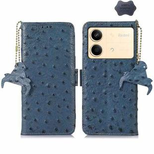 For Xiaomi Redmi Note 13R Pro Ostrich Pattern Genuine Leather RFID Phone Case(Blue)