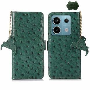 For Xiaomi Redmi Note 13 Pro Ostrich Pattern Genuine Leather RFID Phone Case(Green)