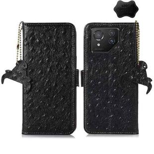 For Asus Zenfone 8 Ostrich Pattern Genuine Leather RFID Phone Case(Black)