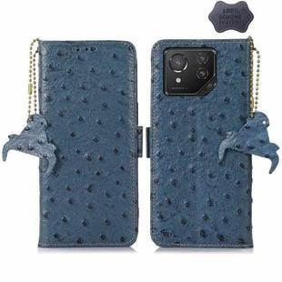 For Asus Zenfone 8 Ostrich Pattern Genuine Leather RFID Phone Case(Blue)
