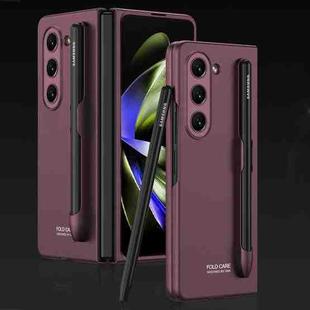 For Samsung Galaxy Z Fold5 GKK Ultra-thin Full Coverage Phone Flip Case with Pen Slot(Wine Red)