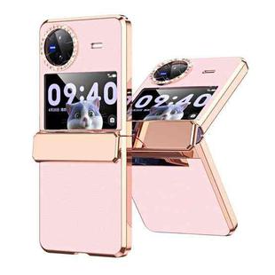For vivo X Flip Plated Plain Leather Folding Phone Case with Hinge(Pink)
