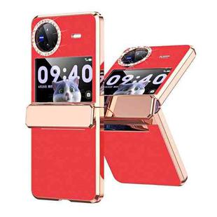 For vivo X Flip Plated Plain Leather Folding Phone Case with Hinge(Red)