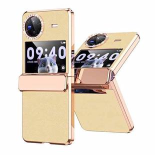 For vivo X Flip Plated Plain Leather Folding Phone Case with Hinge(Gold)