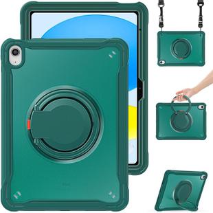 For iPad 10th Gen 10.9 2022 Heavy Duty Hybrid Tablet Case with Handle & Strap(Dark Green)