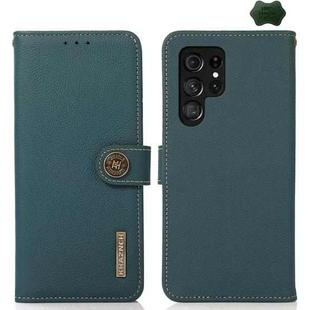 For Samsung Galaxy S24 Ultra KHAZNEH Custer Genuine Leather RFID Phone Case(Green)