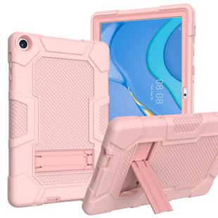 For Huawei MatePad T 10s / T10 Contrast Color Robot B3 Silicone Hybrid PC Tablet Case with Holder(Rose Gold)