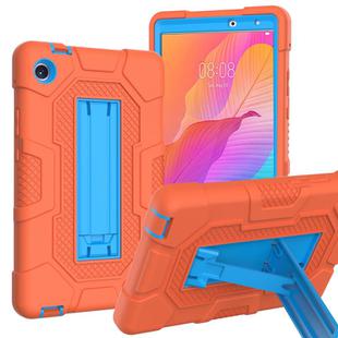 For Huawei MatePad T8 Contrast Color Robot B3 Silicone Hybrid PC Tablet Case with Holder(Orange Blue)