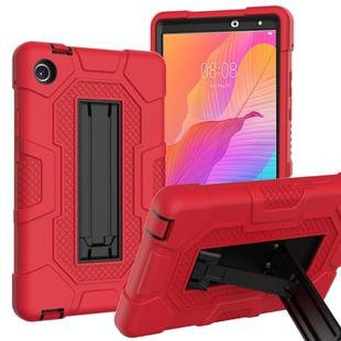 For Huawei MatePad T8 Contrast Color Robot B3 Silicone Hybrid PC Tablet Case with Holder(Red Black)
